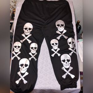 Fancy silky silver skull lounge joggers pants XL